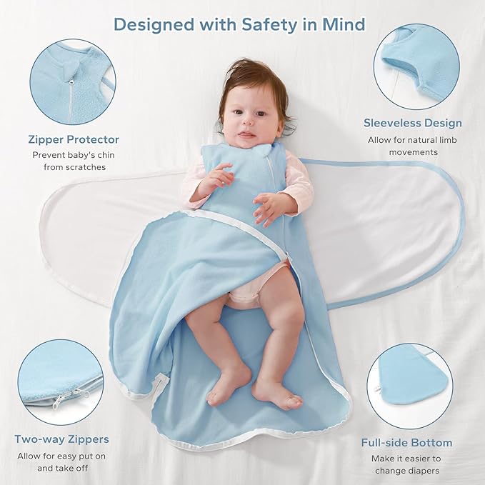 ZIGJOY Swaddle Sleep Sack Newborn 1.5 Tog Fleece Wearable Blanket Baby 0-6 Months - Lightweight MicroFleece Winter Sleeping Sacks Bag for Infant Girl Boy Gifts, Blue