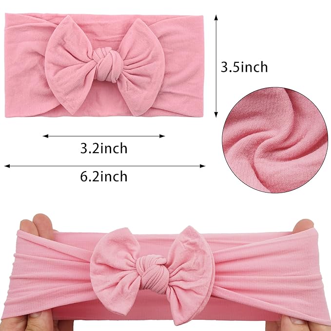 JOYOYO 3 Colors Soft Wide Turban Baby Headbands with 4.5 inches Hair Bow Headbands for Baby Girls Infants Newborn Hair Accessories Toddlers Kids and Children(White Pink Pink)