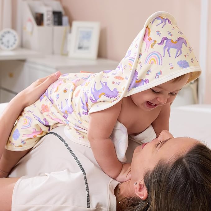 2 Pack Baby Hooded Towel,Viscose for Bamboo Baby Bath Towels Soft for Newborn, Baby Girls Shower Gifts, Bath Essential for Toddlers Girls (Unicorn, 29”x 29”)