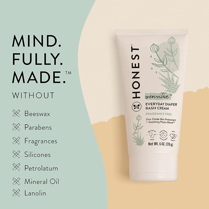 The Honest Company Hypoallergenic Diaper Rash Cream, Moisturizing, Calming, Zinc Oxide Ointment, NEA Recognized, Cruelty-Free, Value Size, 6 oz