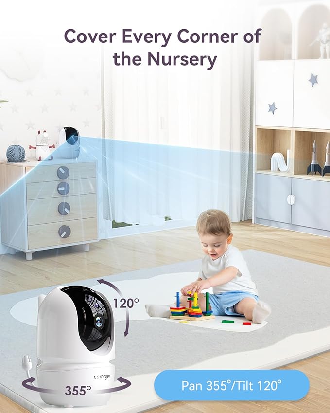 7" HD Split-Screen Baby Monitor with 2 1080P Cameras, 48 Hrs 6000mAh Battery Runs 2 Days in VOX Mode, No WiFi Monitor with a Flexible Bracket, 2 Way Audio, Remote PTZ, Auto Night Vision