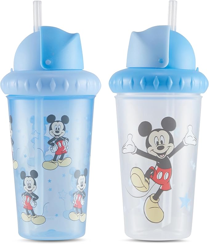 Disney Toddler Sippy Cups for Boys and Girls | 10 Ounce Sippy Cup Pack of Two with Straw and Lid | Durable Leak Proof Travel Water Bottle for Toddlers