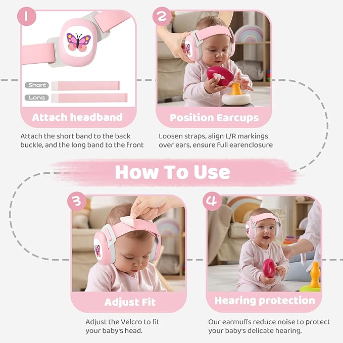 Baby Earmuffs,Baby Noise Cancelling Headphones with Butterfly Pattern, Infant Ear Protection for Toddler 0-48 Months,Infant Travel Essentials for Airplane/Improves Sleep