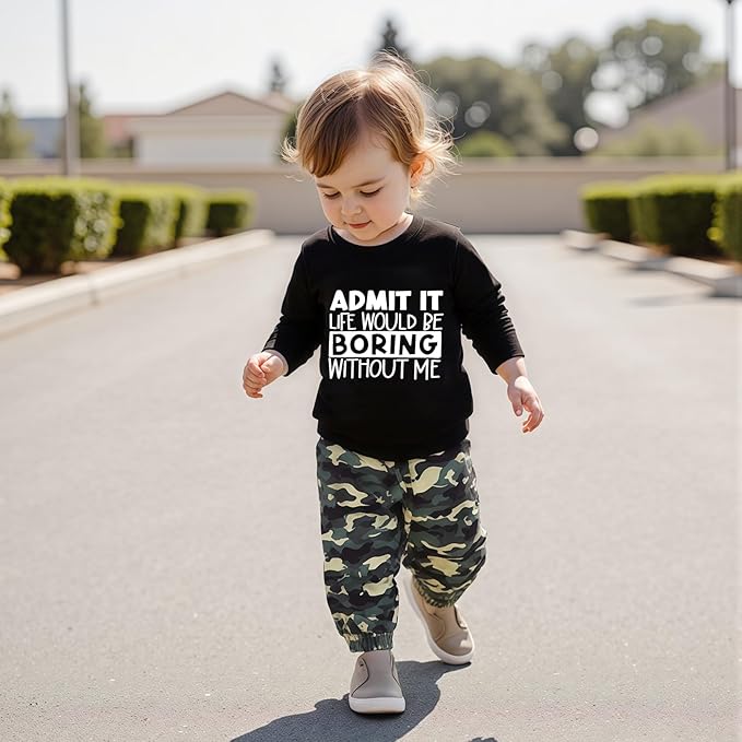 wdehow Toddler Kids Baby Boy Fall Outfits 1T 2T 3T 4T 5T Letter Print Long Sleeve Tops Camouflage Pants Winter Clothes Sets