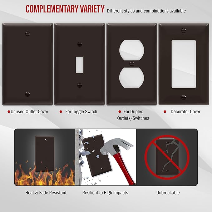 ENERLITES Blank Device Wall Plate, Gloss Finish, Standard Size 1-Gang 4.50" x 2.76", Polycarbonate Thermoplastic, 8801-BR, Brown