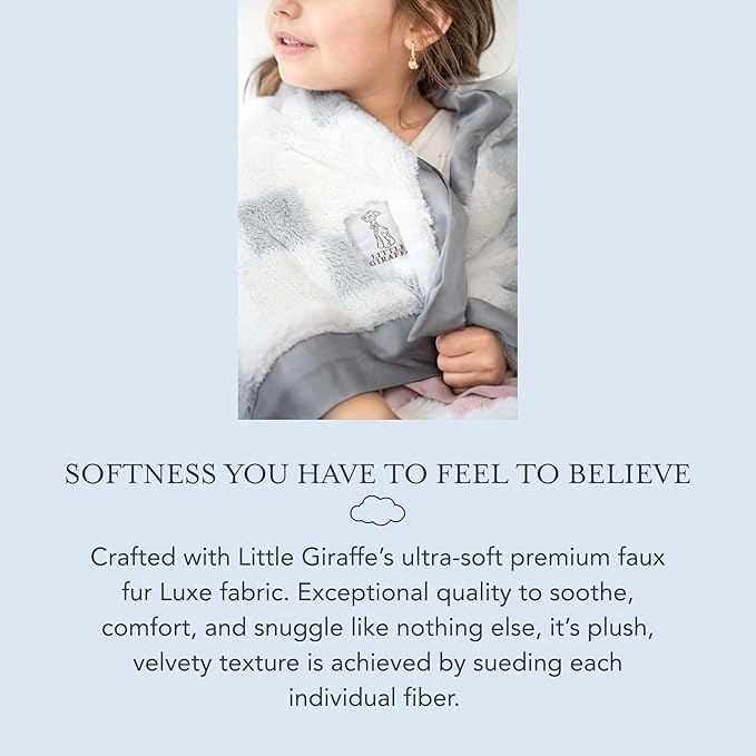 Little Giraffe Luxe Baby Blanket – 29x35” Satin Trim, Stairway Silver | Ultra-Soft, Hypoallergenic Stroller & Nursery Blanket | Perfect for Newborns & Toddlers