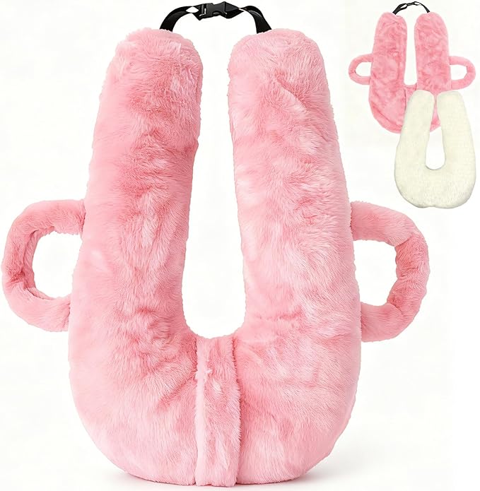 Car Pillow for Kids, Travel Pillow for Car Sleeping, Head and Neck Support Cushion with Removable Inner Insert, Washable Cover (Pink)