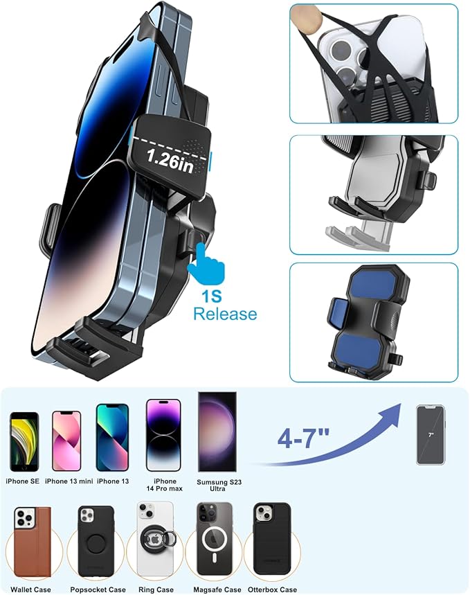 Gooseneck Stroller Phone Holder, Cell Phone Mount Pole Clamp for Baby Stroller, Shopping Cart, wheelchair, One Hand Operation Clip for iPhone Air 17 Pro Max 16 15 14 13 12 Plus, S25, 4-7" Smartphones