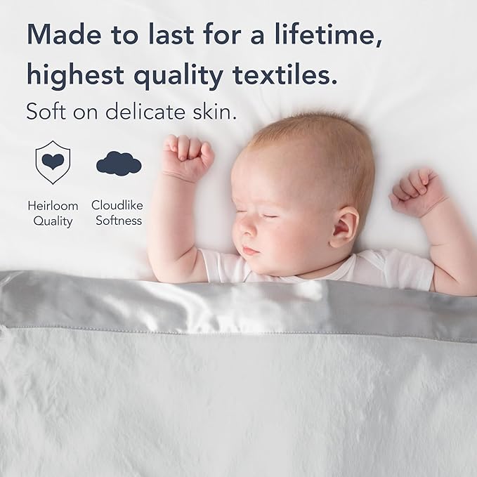 Little Giraffe Baby Blanket - Luxe Soft Blanket with Satin Trim - Baby Stroller Blanket - Newborn Baby Essentials & Baby Gifts - 29x35" - Silver
