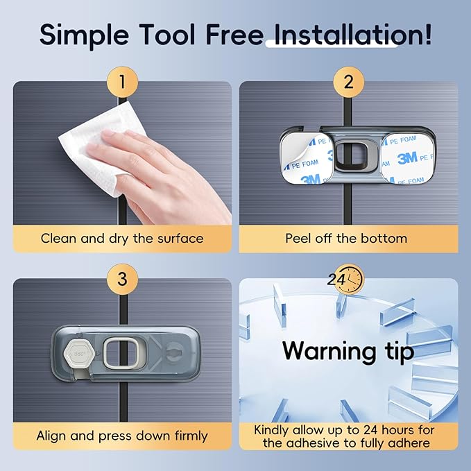 5-Pack Fridge Locks, Child Proof Refrigerator/Freezer Door Lock, Child Safety Cabinet Lock with Adhesive Pads -Freezer Latch to Keep Door Closed for Latches,Drawer,Closets,Oven (Clear-Blue)