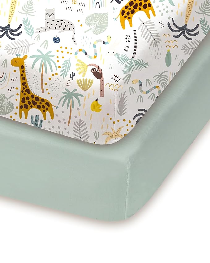 Pack and Play Sheets Fitted 2 Pack, 38x26 Graco Pack n Play Sheets for Playard & Travel Crib Mattress, Ultra Soft Jersey Knit, Breathable Stretchy Deep Pocket, Compatible with Mini Cribs