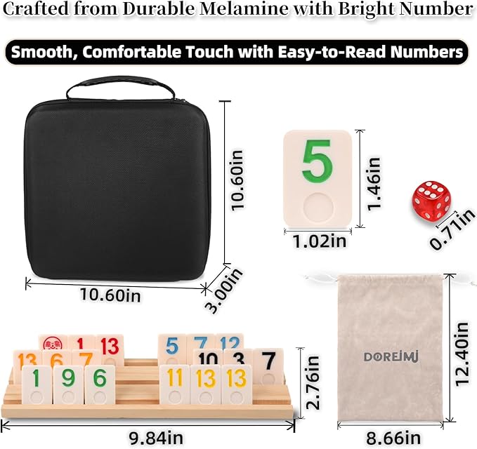 Deluxe Rummy Cube Game Set 6-8 Players with 8 Wooden Racks and 240 Melamine Rummy Tiles, Travel Family Board Game for Adults and Kids Age 8+,Birthday Gifts for Women Men Dad Mom