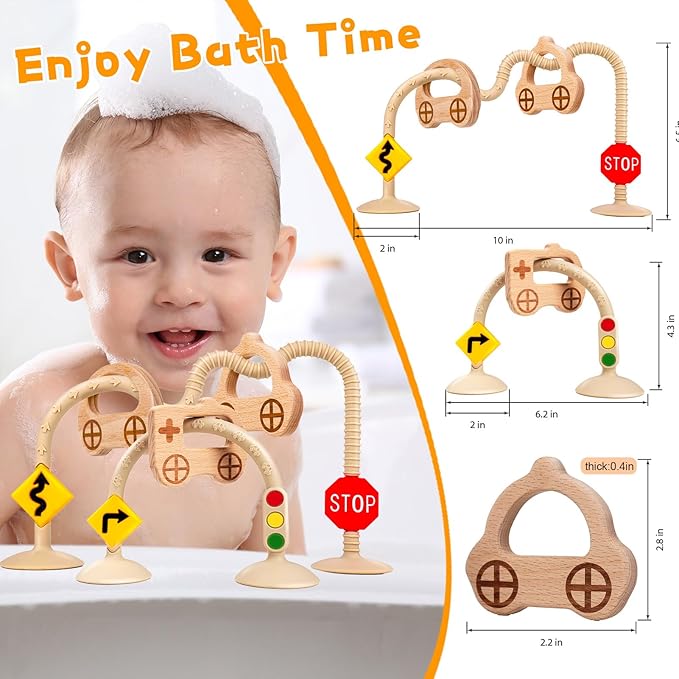 Baby Suction Cup Toys for Highchair - Sensory Silicone Toys for High Chairs, Airplane Travel, Bathtub, Restaurant, Montessori Interactive Teething Fine Motor Skills Toys for Infant and Toddler