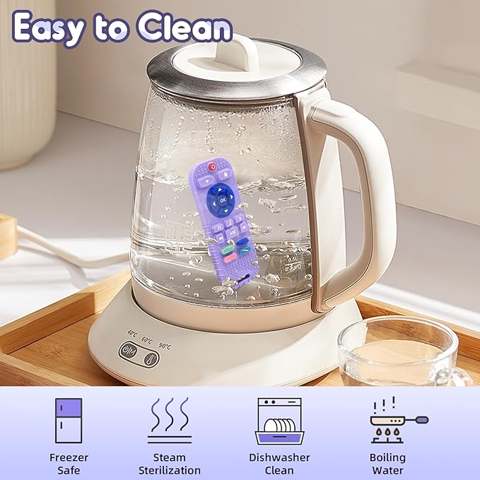 AiTuiTui Baby Teething Relief Sensory Chew Toys for 3 6 9 12 Months, Silicone Infant Teether Remote Control Bath Toy for Newborn Toddlers Boy Girl Autism Baby Shower Birthday Gifts, Purple