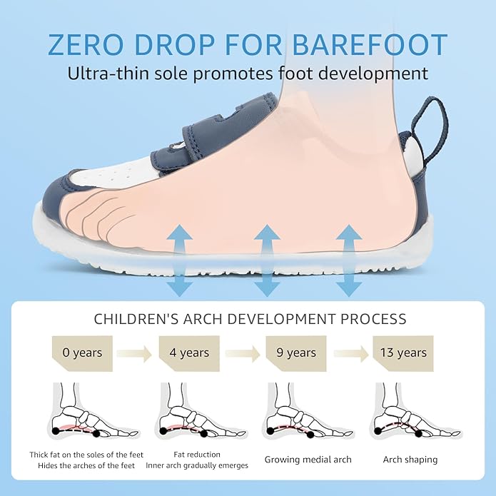 Toddler Wide Toe Box Barefoot Shoes Boys Girls Sneakers Zero Drop Kid Tennis Running Shoes Lightweight Non-Slip Comfortable Leather First Walking Shoe Outdoor Activities School