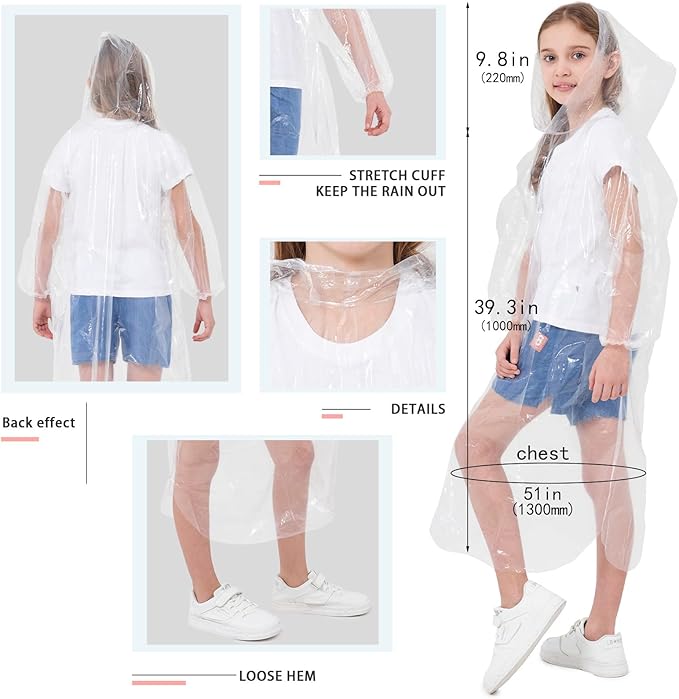 Disposable Rain Ponchos Family 6 Pack/Adults 4-10 Pack/Kids 6 Pack-50% Thicker with Sleeve