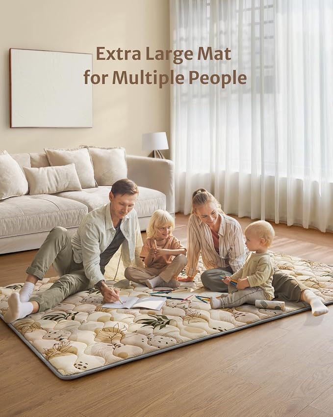 Blissful Diary Baby Play Mats for Floor, 72x48 Inch Extra Thicker & Large Soft Cushioning Foam Playmats for Babies and Toddlers, Foldable Washable Baby Crawling Mat for Playpen, Earth Tones Design