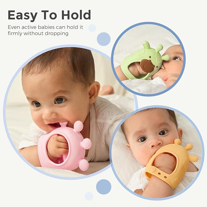 Momcozy Baby Teether Toys | Silicone Teether for 0-12 Months | Baby Teething Relief | Pink
