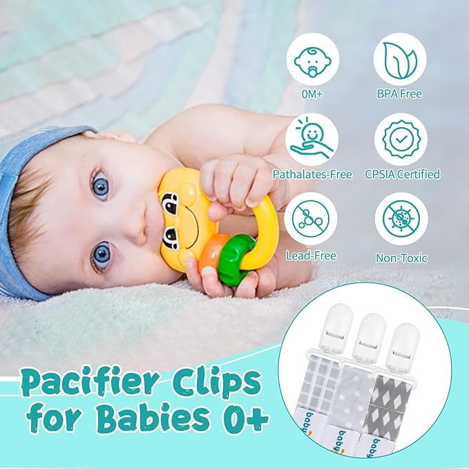 babygoal Baby Neutral Pacifier Clips, 3 Pack Binky Paci Holder and Leash Fits for Most Pacifier and Binkies PS06