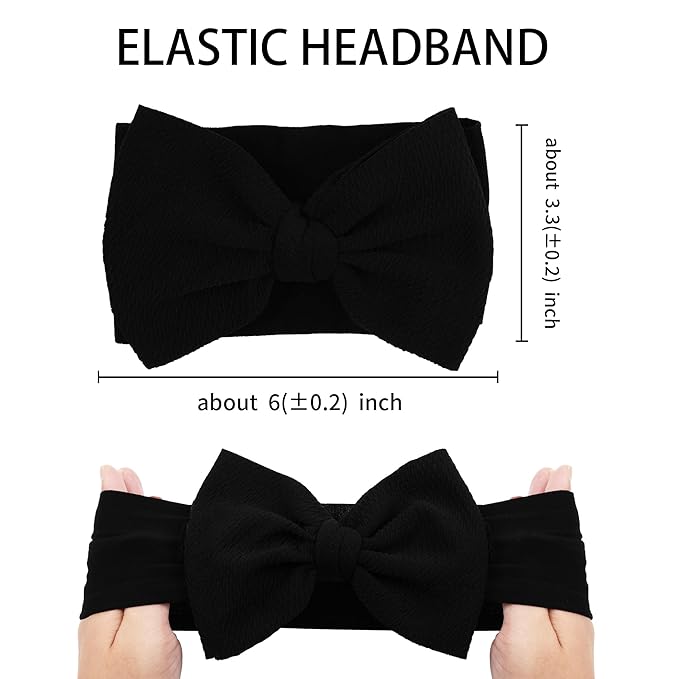 Baby Bow Headbands 3 Pcs Baby Girl Headbands with Bows Soft Nylon Kahki/White/Black Headband Bows for Baby Girls, Newborns, Infants