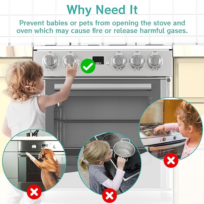 AOSITE Stove Knob Covers for Child Safety - 5 Pack Upgraded Gas Stove Knob Covers with Strong Adhesive, Double Design Childproof Oven Knob Covers for Kids and Pets, Stove Guard Baby Proofing