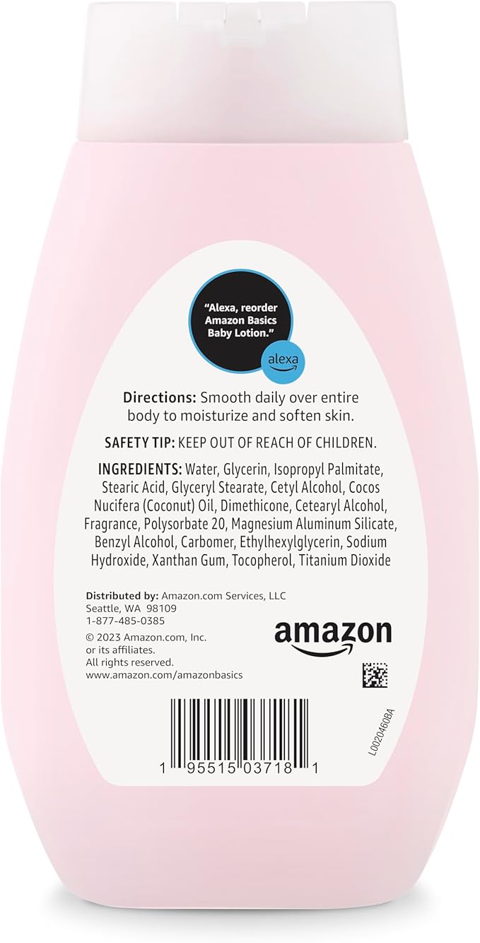 Amazon Basics Baby Lotion, Mild & Gentle, Hypoallergenic, Paraben Free, Phthalate Free, Dye Free, Lightly Scented, 13.6 Fl Oz (Pack of 1) (Previously Solimo)
