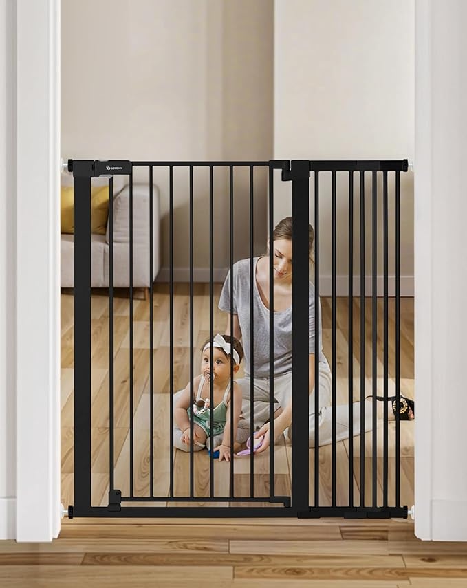 COMOMY 42" Extra Tall Baby Gate for Stairs Doorways, Fits Openings 29.5" to 43.3" Wide, Auto Close Sturdy Safety Dog Gate for House, Pressure Mounted Easy Walk Through Pet Gate with Door, Black