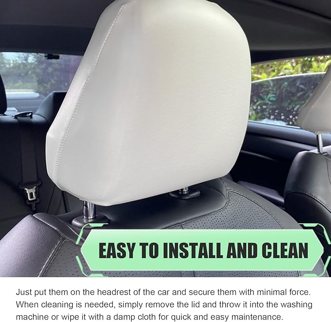 Shakas 2 PCS Cars Headrest Covers, Full Wrap-around Non-marking Fit Anti-scratch Protector, Waterproof Leather Portable Reusable Elastic Dust Cover, for Most Cars Seat Headrest Accessories (Beige #M)