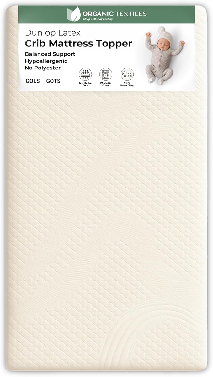 ORGANIC TEXTILES Organic Baby Mattress Topper with Organic Cotton Removable Cover - GOLS/GOTS Certified - Breathable - 2" Mini Sleeper (31"x18")