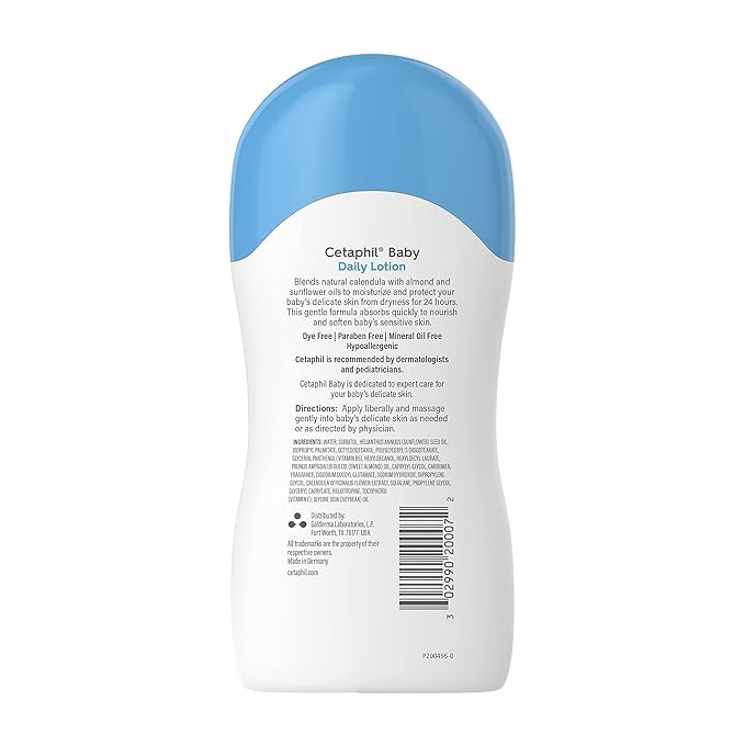 Cetaphil Baby Daily Lotion with Organic Calendula, Hypoallergenic, Sweet Almond & Sunflower Oils,6.7 Fl. Oz (Packaging May Vary)