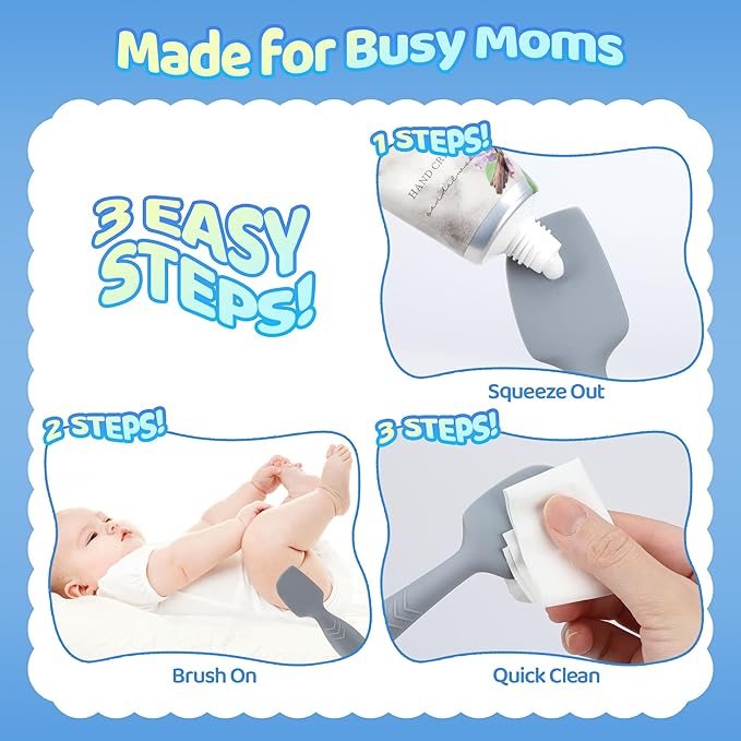 3-Pack Diaper Cream Spatula - Soft Silicone Butt Paste Spatula with Full-Size Applicators, Diaper Rash Cream Applicator for Newborn Baby Essentials (Green, Beige, Gray)