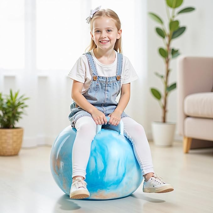 U&C Planet Hopper Ball 20 inches Bouncy Ball with Handle for Kids Age 5-9 Clouds Hoppity Hop Sit and Bounce Jumping Hopping with Pump and Gift Box Great Gift for Birthday Christmas