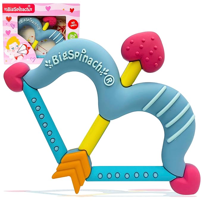 Teethers Heart Shape Silicone Baby Teether Toy Easy for Little Hands to Hold,Cupid Bow and Arrow Soft Teething Toy for Infants,Valentine's Gift for Girl or Boy (Blue)