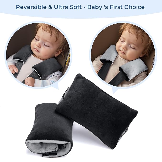 COOLBEBE Car Seat Straps Shoulder Pads for Baby Kids, Super Soft Seat Belt Covers for All Car Seats/Pushchair/Stroller/High Chair（Black/Grey