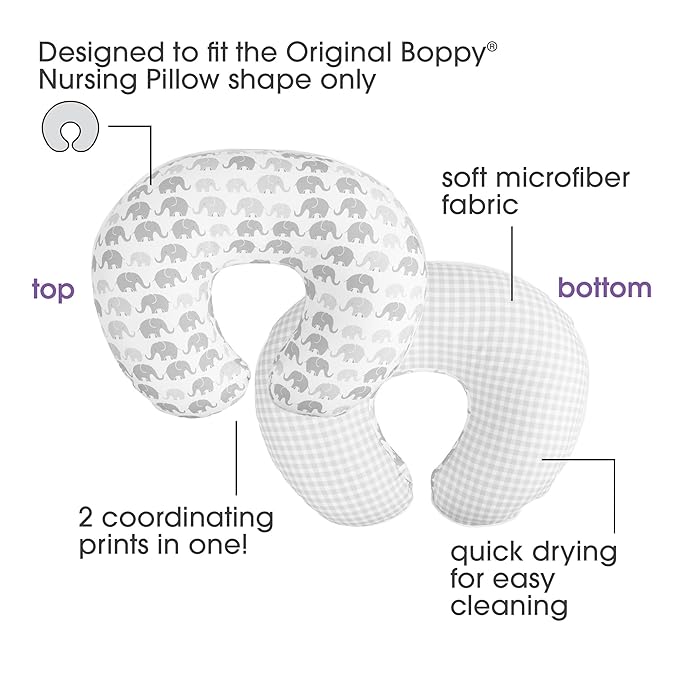 Boppy Nursing Pillow Cover, Premium Quick-Dry Fabric, Gray Elephants, Fits The Original Support Boppy Pillow for Breastfeeding and Bottle Feeding, Cover Only