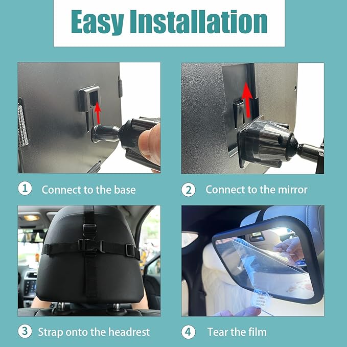 Car Mirror for Baby,Shake proof,Shatterproof Baby Car Mirror for Safe Travel, 360° Rotation, Clear Wide View, Easy Install, Perfect