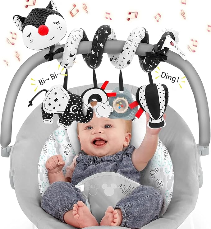 FPVERA Car Seat and Stroller Toys - Black and White Car Seat Toy High Contrast Baby Toys, Baby Plush Spiral Activity Toy for Crib Mobile, Newborn Sensory Toy Best Gift for 0 3 6 9 12 Months Infants