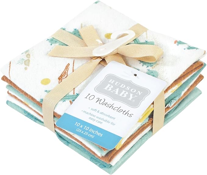 Hudson Baby Unisex Baby Flannel Cotton Washcloths, Desert Cactus 10 Pack, One Size