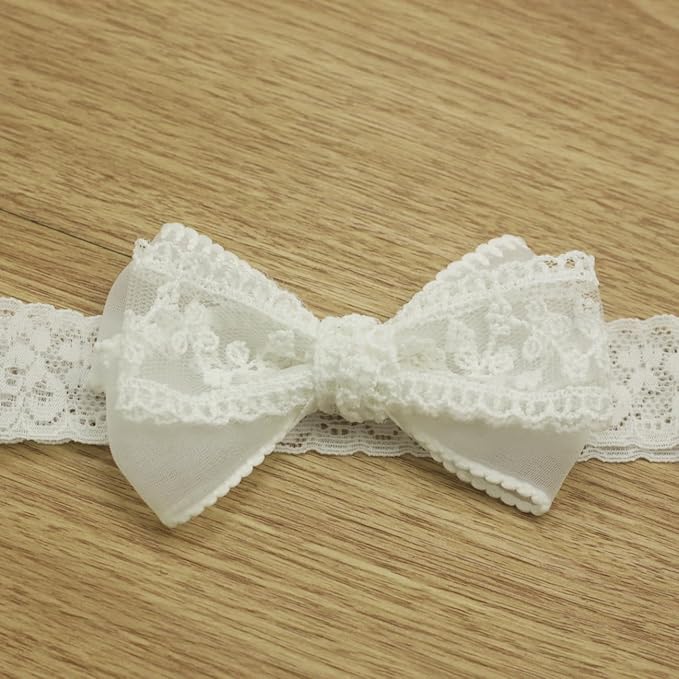 Nihao Baby Off White Lace Baptism Headband Christening Hair Accessories (0-6 months,B-Off White Lace Bow)