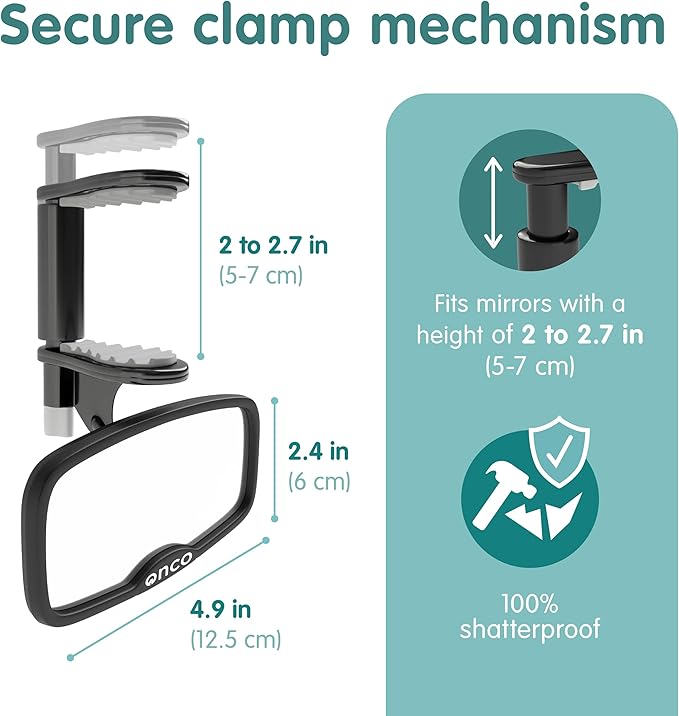 Onco Forward Facing Baby Car Mirror - Clip On Car Mirror for Baby, 100% Shatterproof & Shakeproof, Newborn Essentials