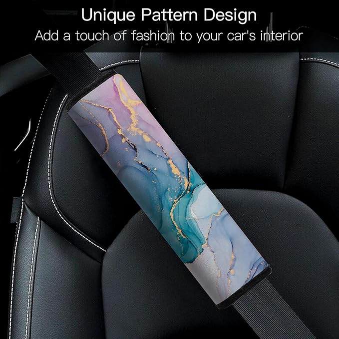 Car Seat Belt Pad Cover, 2-Pack Soft Car Safety Seat Belt Strap Shoulder Pad for Adults and Children, Suitable for Car Seat Belt, Backpack, Shoulder Bag (Colorful Marble)