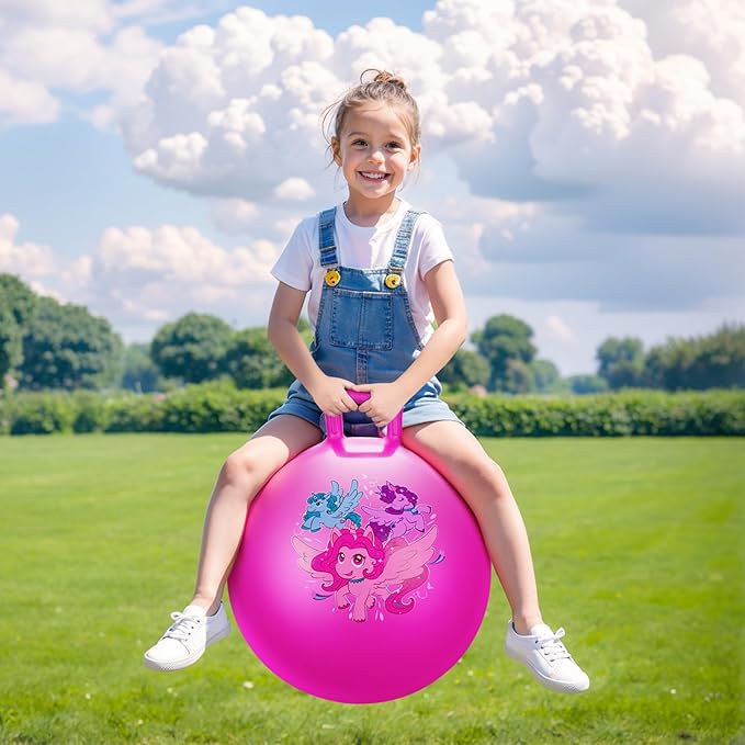 ZOOJOY Hopper Ball for Kids, 18 Inch Bouncy Ball with Handle, Pink Unicorn Girls Toys for Indoor Outdoor Acitve Play with Pump, Best Inflatable Balance Toys for Girls Boys Gifts 3 4 5 6 7 8 Years Old