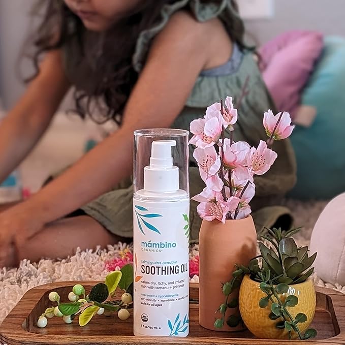Mambino Organics Soothing Baby Oil, Body Oil for Dry, Itchy Skin, Gentle for Babies, Kids, Vegan, Baby Care Products, 2 Pack, 5 fl oz