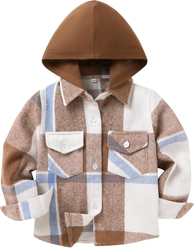 YOUNGER STAR Toddler Kids Boys Girls Flannel Hooded Plaid Shirt Button Baby Red Clothes