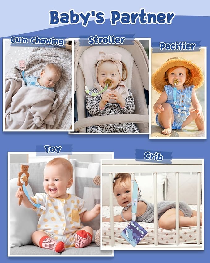 babygoal Baby Pacifier Clips 8 Pack, Pacifier Holder Clips Fits for Most Pacifier and Binkies-Neutral Color 8PS45