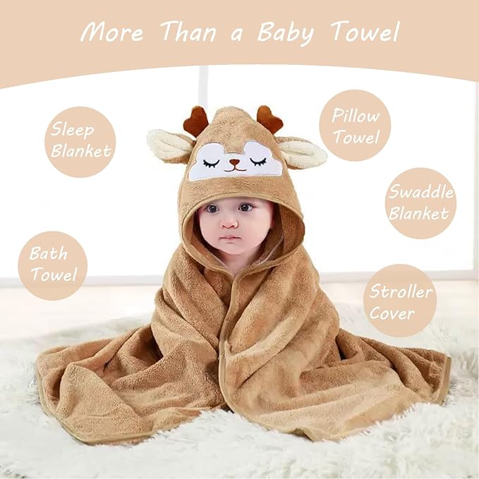 Hooded Baby Towels - Premium Ultra Soft Organic Baby Bath Towel – Absorbent and Hypoallergenic Towels for Baby Boy Girl, Toddler, Newborn Essentials (Brown)