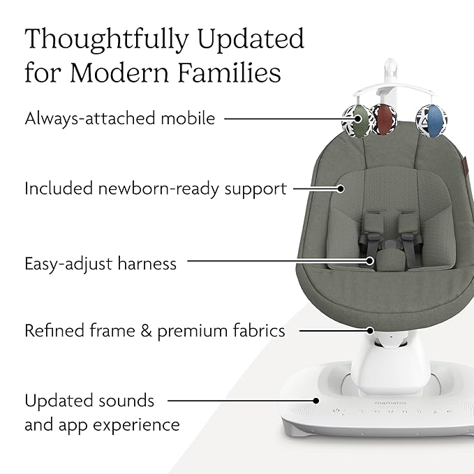 UPPAbaby Mamaroo Smart Swing – Customizable Soothing Modes with MotionSync Technology – Infant Recline + Bluetooth Enabled – Included Newborn Insert – Camila (Dark Green Mélange)
