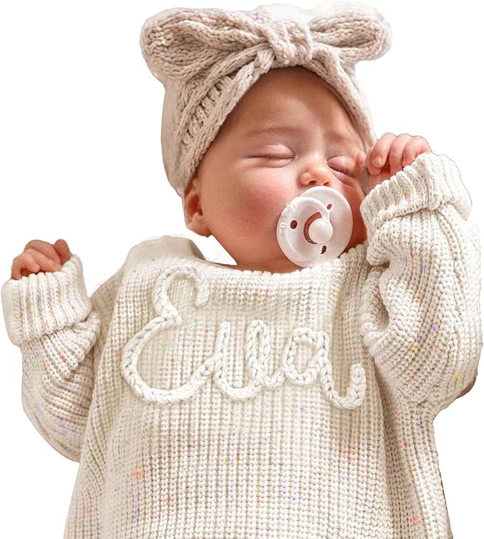 Personalized Baby Knit Sweater, Custom Baby Sweater with Hand-Embroidered Name and Monogram, Customized Unique Gift for Baby