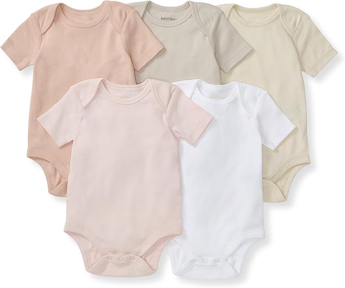 Burt's Bees Baby Bodysuits, Short Sleeve and Long Sleeve One-Pieces, 100% Organic Cotton, Pack of 5