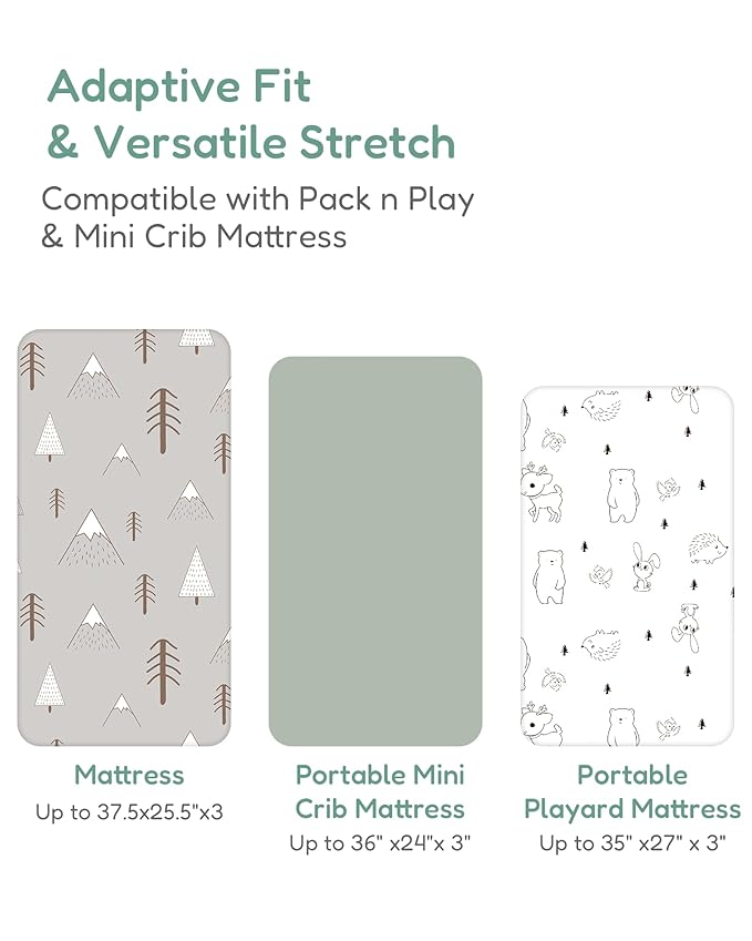Pack and Play Sheets Fitted 2 Pack, 38x26 Graco Pack n Play Sheets for Playard & Travel Crib Mattress, Ultra Soft Jersey Knit, Breathable Stretchy Deep Pocket, Compatible with Mini Cribs